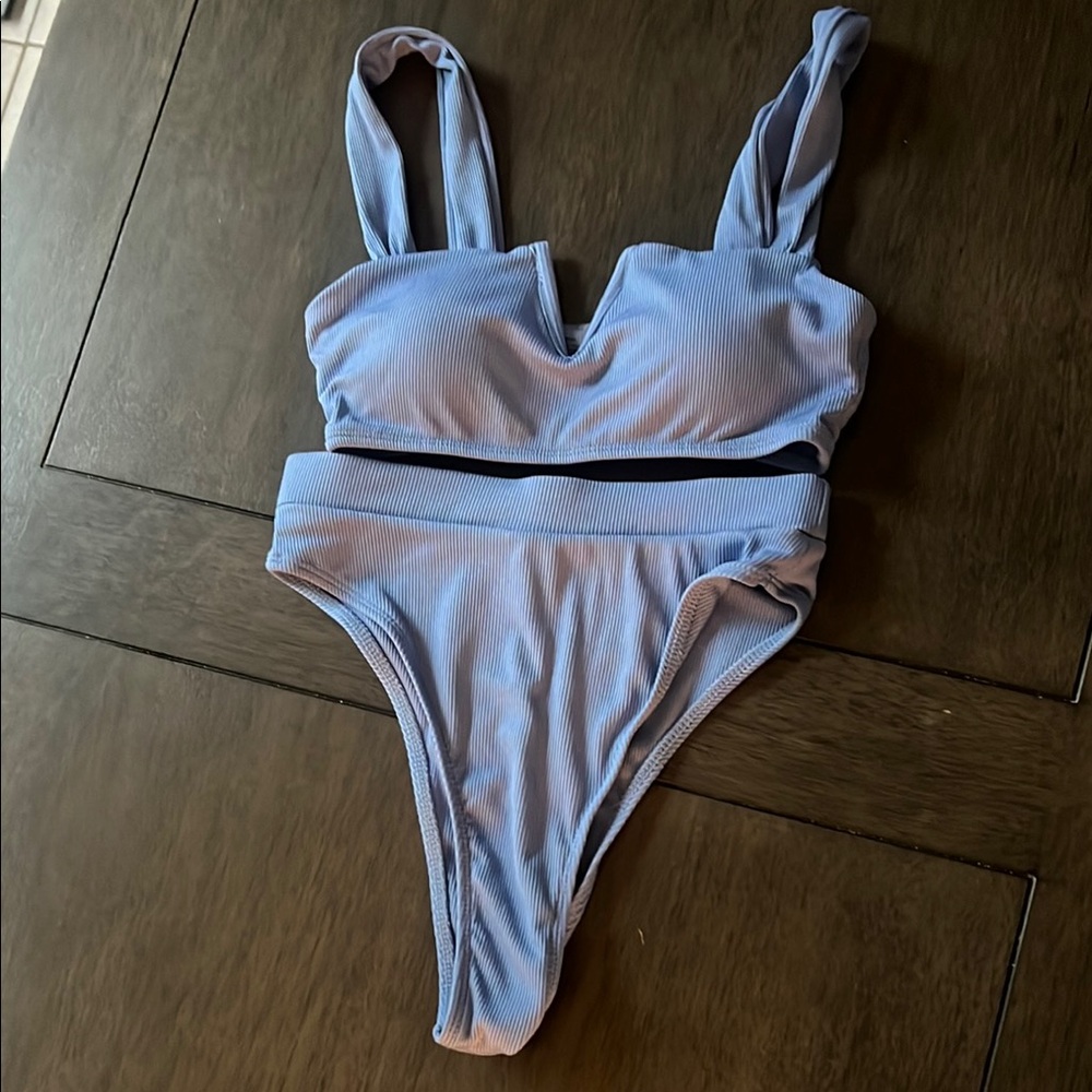LULUS Blue Ribbed Bikini Set